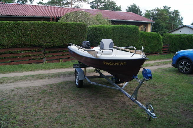 Łódka wędkarska 4,05 m + silnik TOHATSU 9.8 KM 4T + przyczep