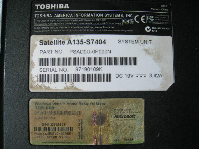 Laptop Toshiba Satellite A135