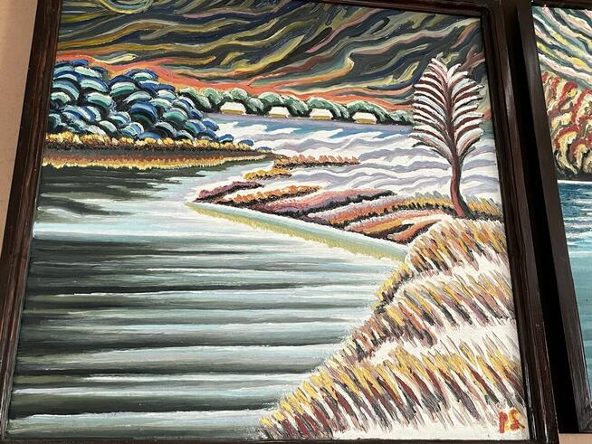 Obraz olejny z ramą drewnianą