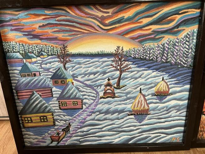 Obraz olejny z ramą drewnianą