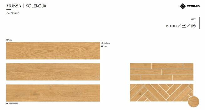 Płytki drewnopodobne jodełka 60x11 do łazienki, salonu Mossa