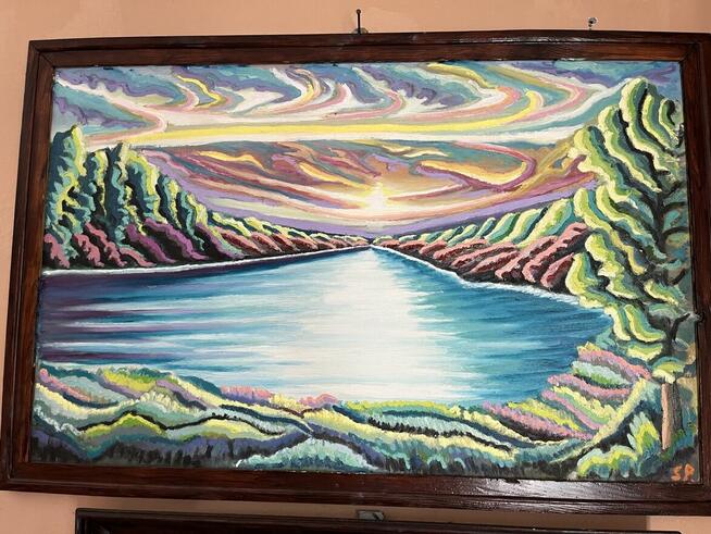 Obraz olejny z ramą drewnianą