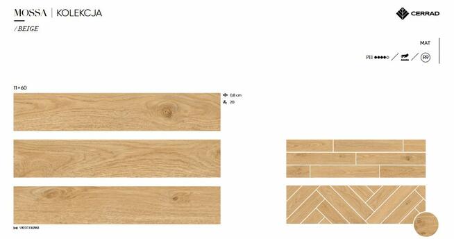 Płytki drewnopodobne jodełka 60x11 do łazienki, salonu Mossa