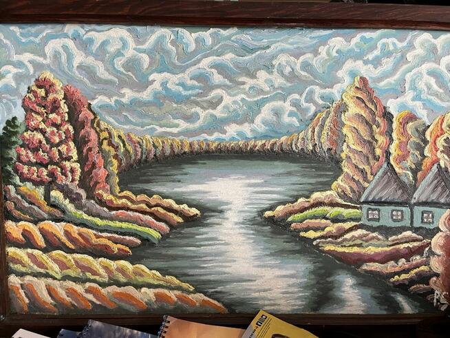 Obraz olejny z ramą drewnianą