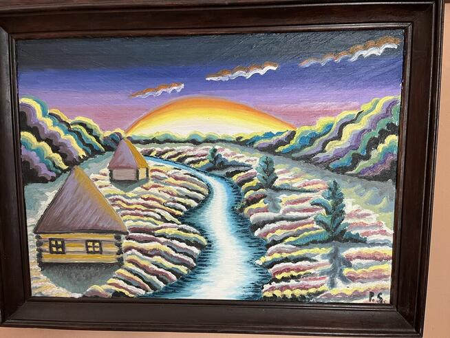 Obraz olejny z ramą drewnianą