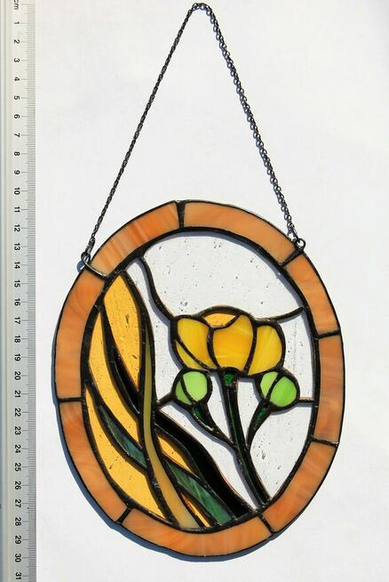 Kaczeńce, kwiaty, witraż Tiffany, zawieszka do okna