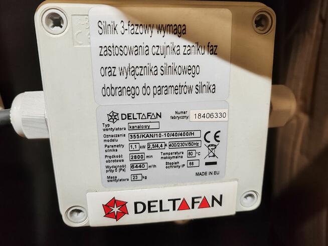 WENTYLATOR KANAŁOWY 355/KAN/10-10/40/400/H Deltafan