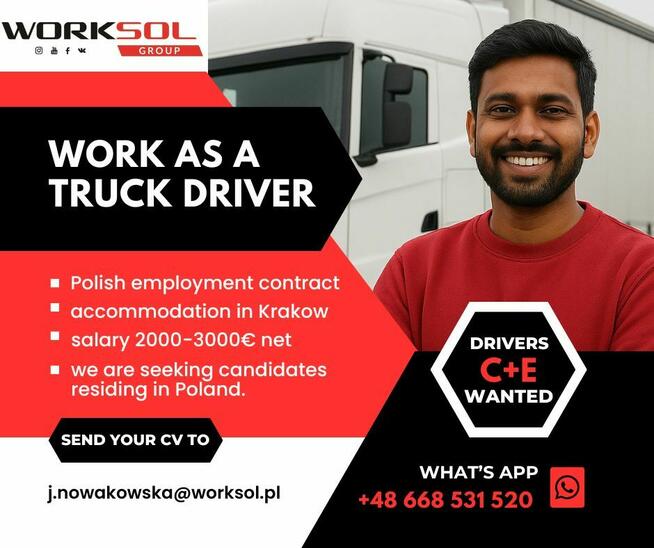 C+E DRIVER – Work in Poland! (Krakow)