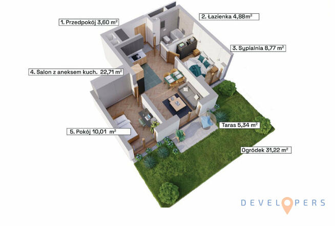 M3 z ogródkiem 36 m2 I podłogówka I Hala garażowa