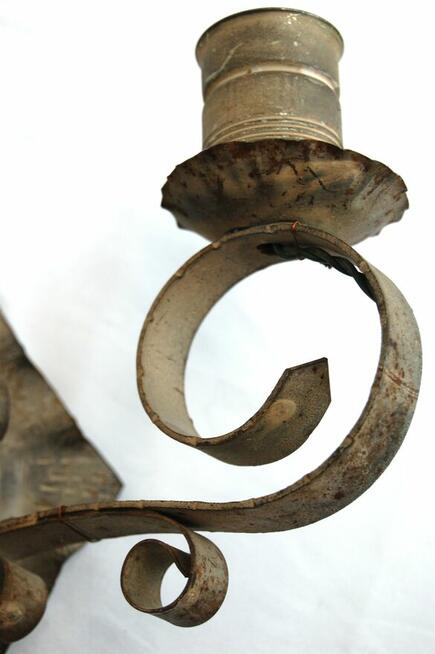 Stary kinkiet dwuramienny, metalowy, kuty, metaloplastyka