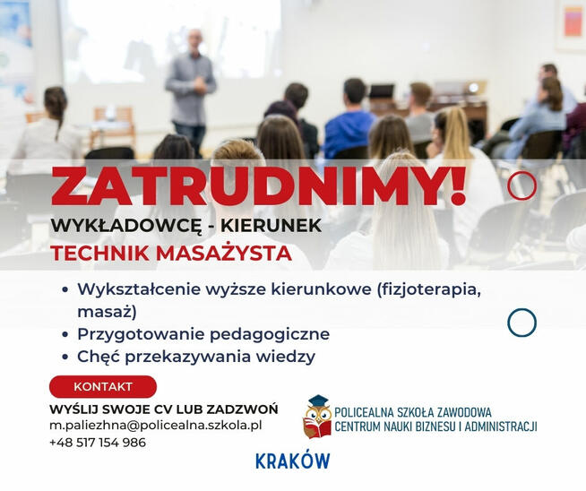 Poszukujemy Wykładowcę – Kierunek Technik Masażysta