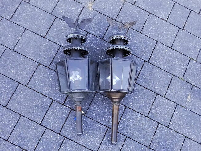Mosiężne lampy powozowe z orłem x 2 szt.