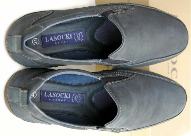 Nowe półbuty męskie Lasocki r.44, skórzane mokasyny, granat