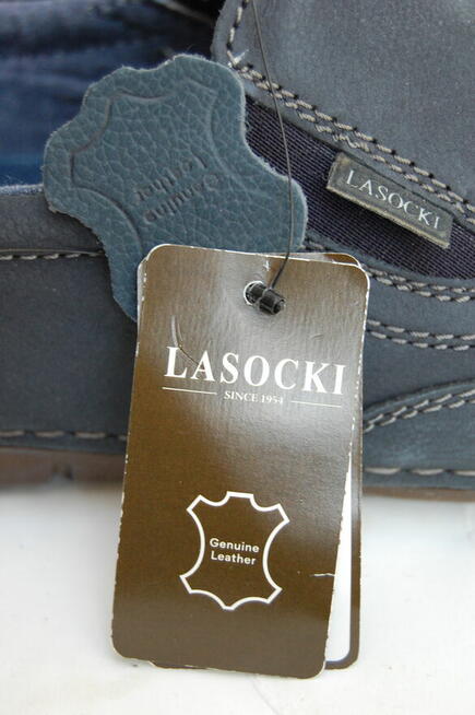 Nowe półbuty męskie Lasocki r.44, skórzane mokasyny, granat