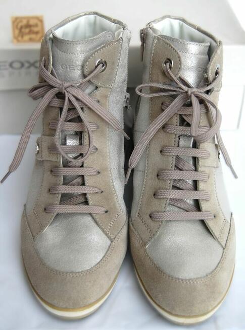 Nowe sneakersy damskie Geox D Illusion 41 zamsz skóra srebrn