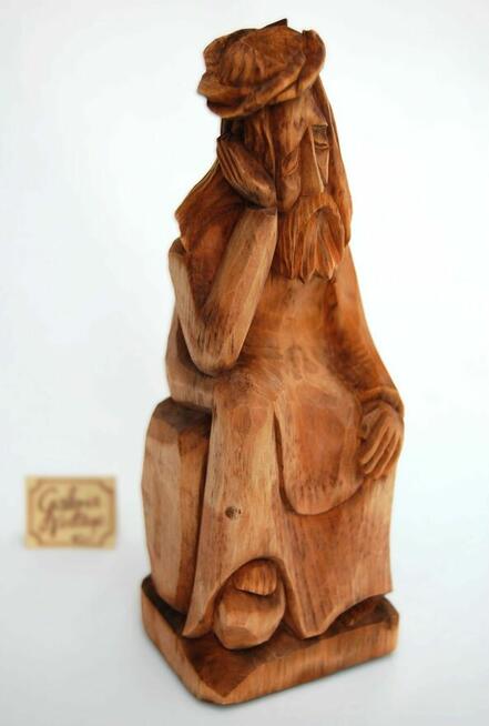 Jezus Chrystus frasobliwy rzeźba drewno ludowa PRL Cepelia