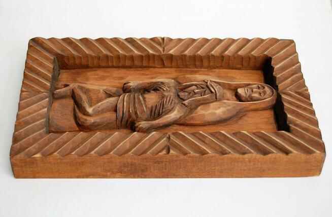 Pieta, płaskorzeźba ludowa drewno, Cepelia, rękodzieło, PRL