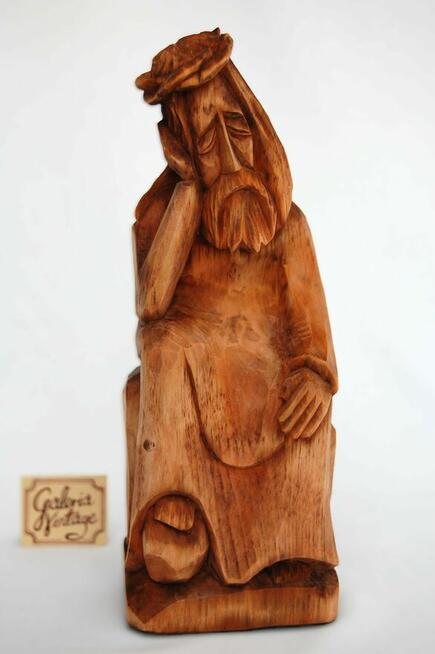 Jezus Chrystus frasobliwy rzeźba drewno ludowa PRL Cepelia