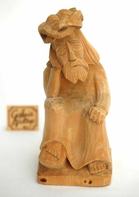 Jezus Chrystus frasobliwy rzeźba drewno ludowa PRL Cepelia