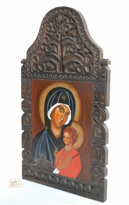 Matka Boża z Dzieciątkiem Jezus pisana rzeźbiona ikona