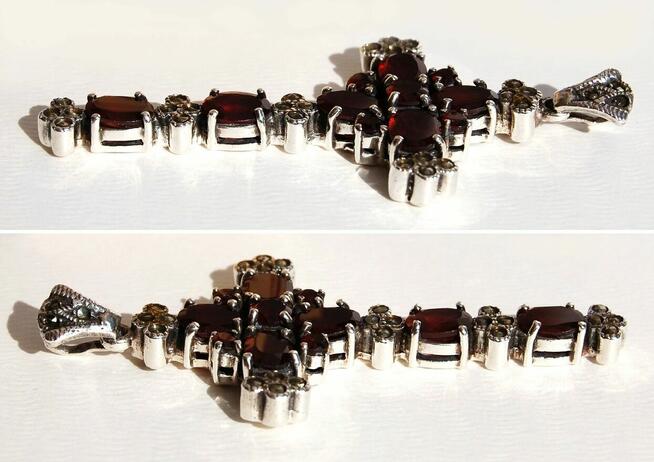 Krzyż, granaty, piryty, srebro pr. 925 wisior vintage