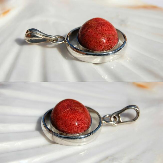 Wisior elipsa, koral czerwony, srebro pr. 925