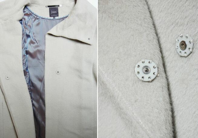 JASS płaszcz 625 jasny lodowy 48 suri alpaka wełna