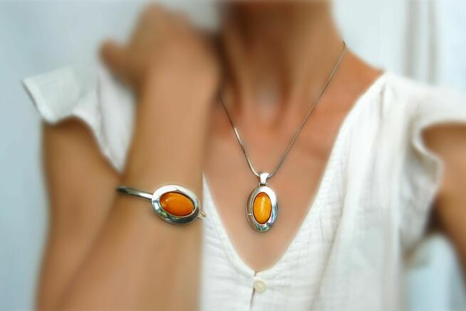 Wisior, bransoletka, bursztyn bałtycki mleczny, srebro 925