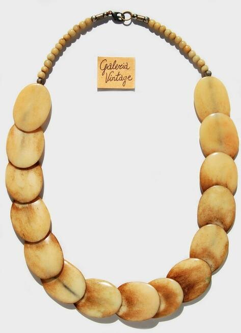 Stary naszyjnik z kości, kość bawołu, vintage