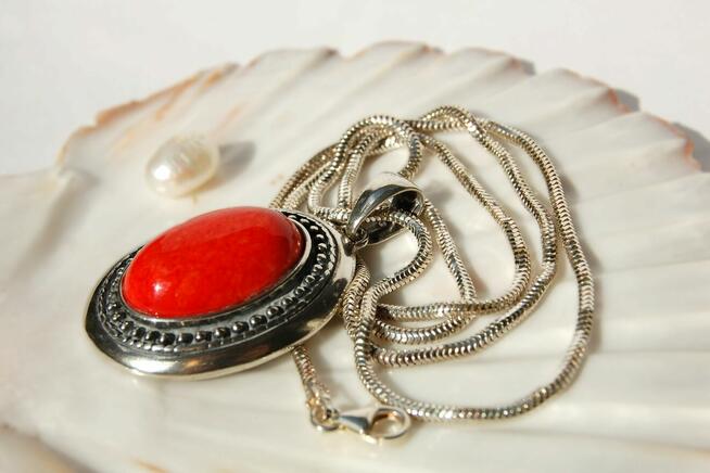 Wisior, bransoletka, kolczyki, nowy komplet, koral czerwony