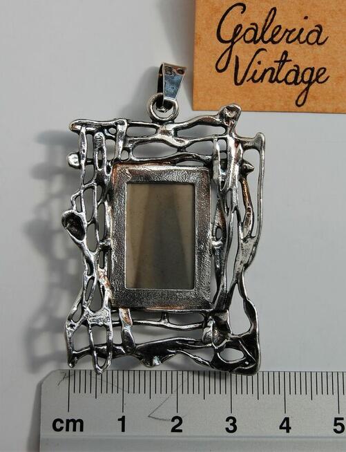 Wisior prostokątny, krzemień pasiasty, szary, srebro pr. 925