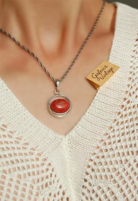 Wisior elipsa, koral czerwony, srebro pr. 925