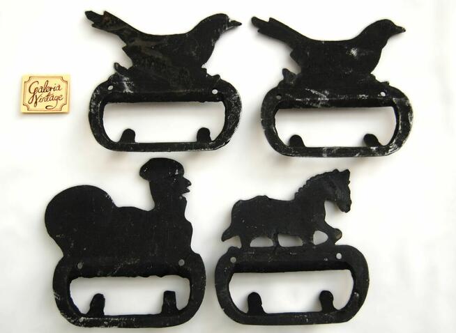 Wieszak żeliwny rustykalny, wiejski styl, ptak, kogut, koń