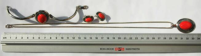 Wisior, bransoletka, kolczyki, nowy komplet, koral czerwony