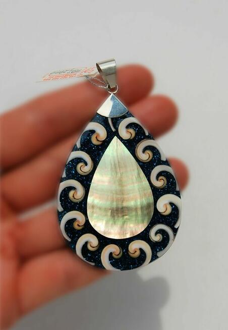 Wisior kropla masa perłowa muszla żywica srebro 925