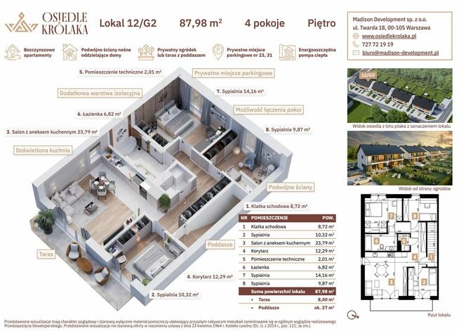 Apartament Bezczynszowy - 4 pokoje + Parking + Poddasze
