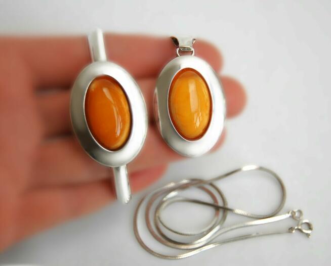 Wisior, bransoletka, bursztyn bałtycki mleczny, srebro 925