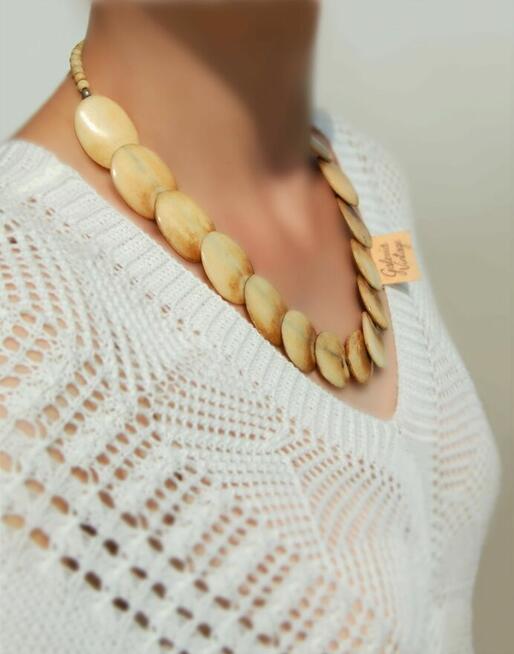 Stary naszyjnik z kości, kość bawołu, vintage