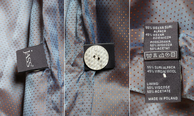 JASS płaszcz 625 jasny lodowy 48 suri alpaka wełna