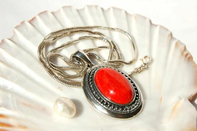 Wisior, bransoletka, kolczyki, nowy komplet, koral czerwony