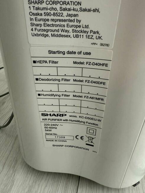 Sprzedam Oczyszczacz powietrza Sharp KC-50EU-W