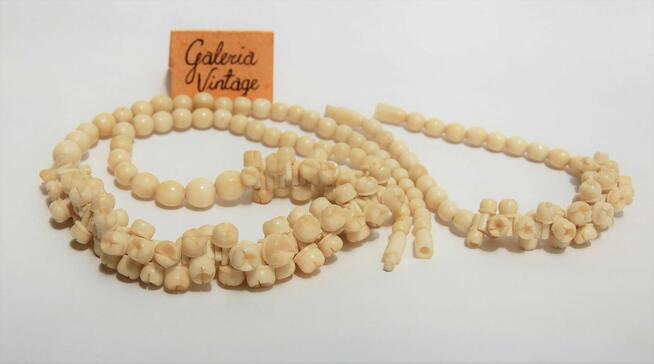 Naszyjnik i bransoletka z kości, rzeźbiona kość, vintage