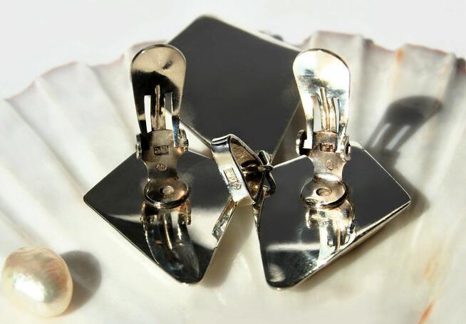 Komplet biżuterii klipsy wisior romb masa perłowa srebro 925