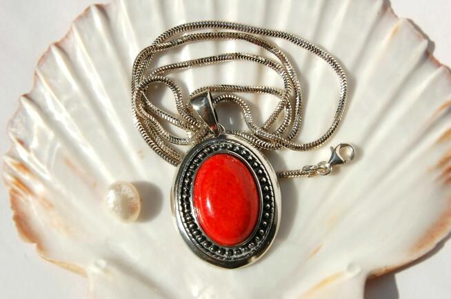 Wisior, bransoletka, kolczyki, nowy komplet, koral czerwony