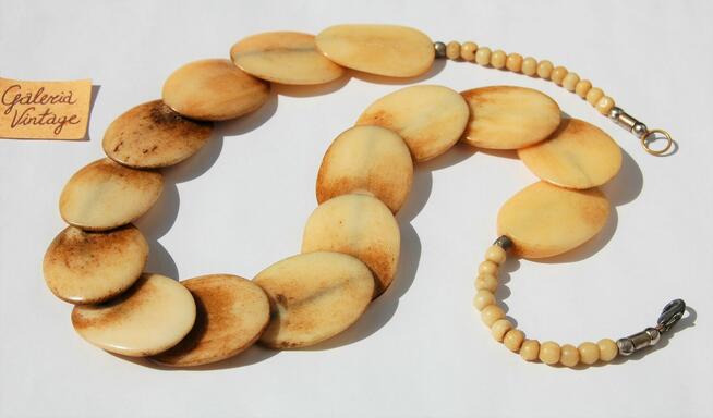Stary naszyjnik z kości, kość bawołu, vintage