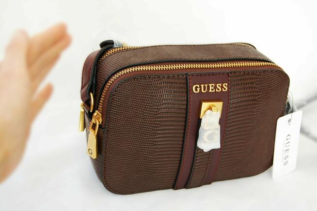 Guess, Ginevra camera bag, damska torebka na ramię, brąz