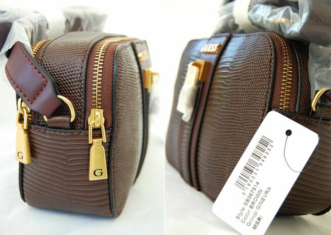 Guess, Ginevra camera bag, damska torebka na ramię, brąz