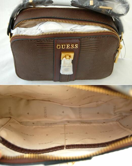Guess, Ginevra camera bag, damska torebka na ramię, brąz