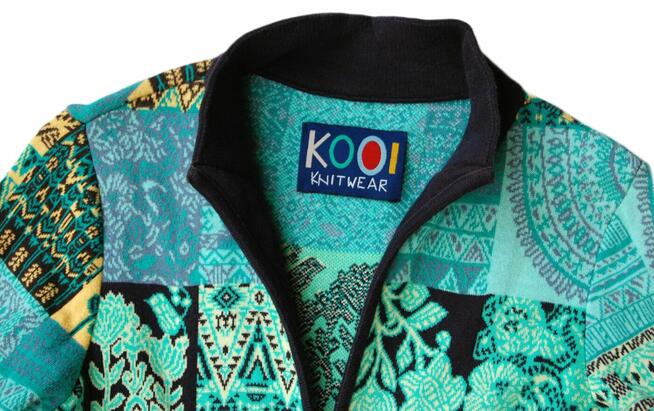 KOOI Knitwear turkusowy kardigan sweter damski 38 M bawełna