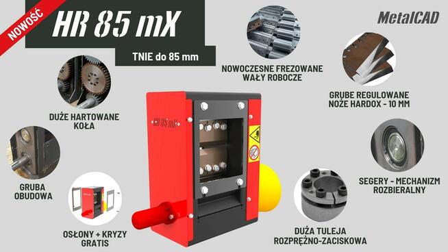 Rębak walcowy HR 85 mX - 4 noże - DUŻE KOŁA ZĘBATE, DUŻA TUL